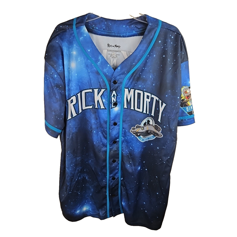 Rick And Morty Men's Baseball Jersey Sz 4XL Milky Way Short Sleeve Blue K234